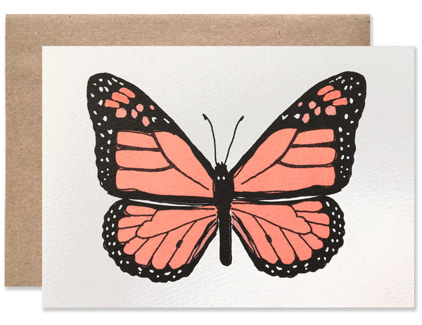 Large neon orange monarch butterfly illustrated by Hartland Brooklyn.